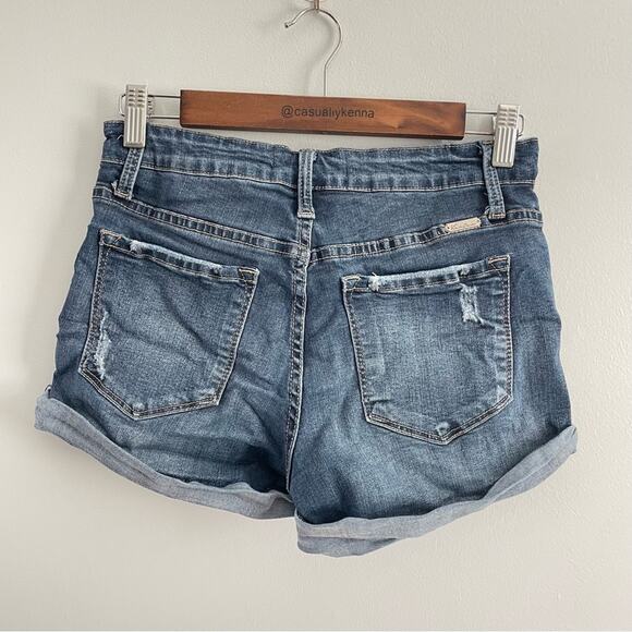 KanCan | Women's Mid Rise Distressed Jean Shorts with Folded Hem KC6111D Denim M - Picture 4 of 9